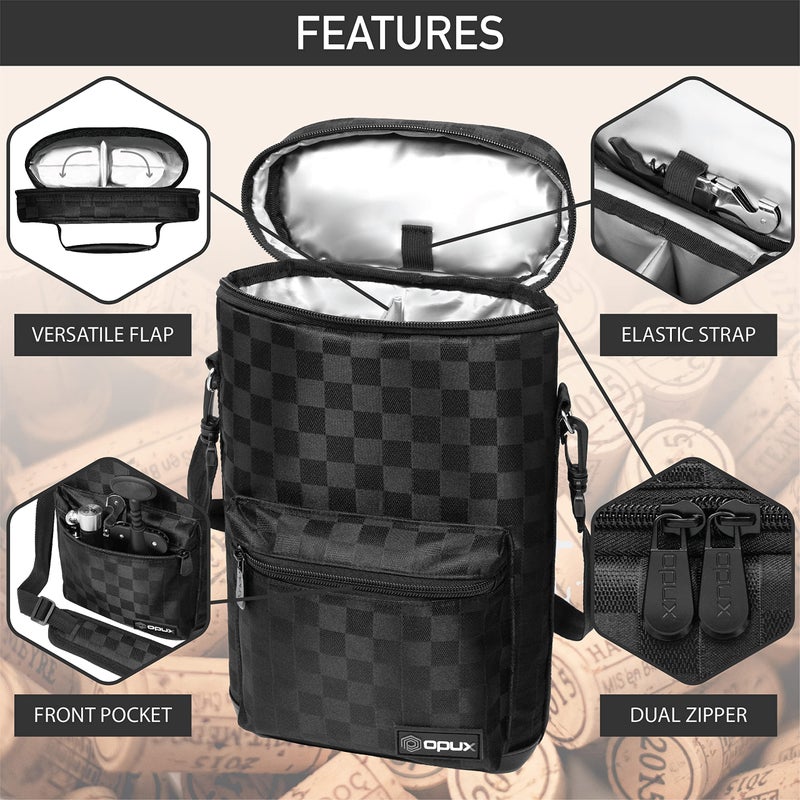opux Wine Bag 2 Bottle Wine Tote Carrier, Insulated Wine Cooler Bag for Travel Picnic, Leakproof Portable Bottle Padded Case, Wine Gifts For Women Men Wine Lovers Christmas, Black - Image 4